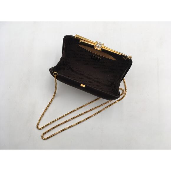 Vintage Rodo Italy Brown Satin Evening Clutch Purse w/Chain Strap - Picture 7 of 8
